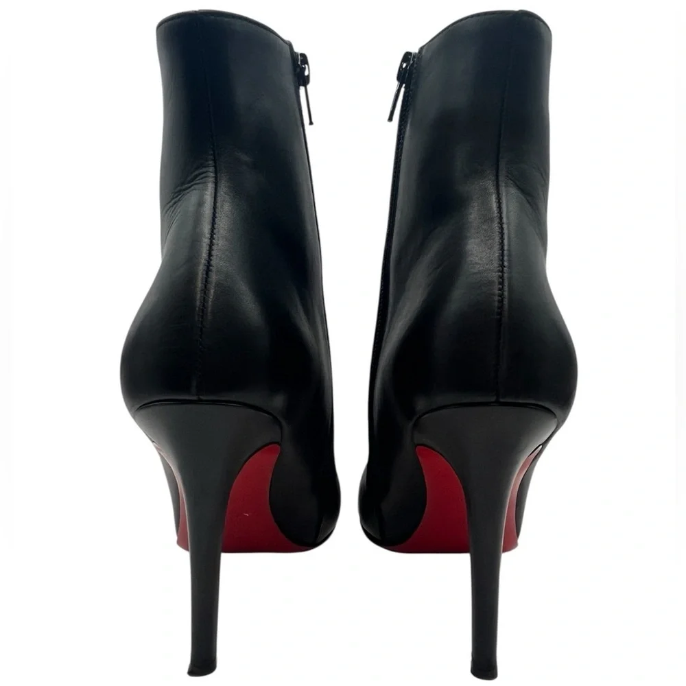 CHRISTIAN LOUBOUTIN Black Leather Ankle Boots Red Sole Size 37.5 / 7.5 Stiletto